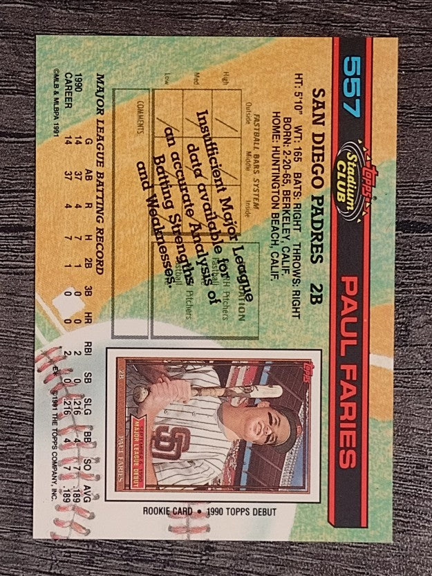 1991 Stadium Club #557 Paul Faries RC