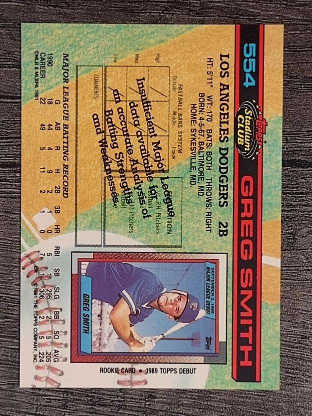 1991 Stadium Club #554 Greg Smith