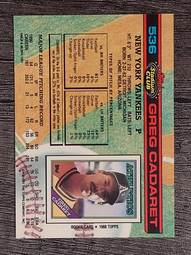 1991 Stadium Club #536 Greg Cadaret