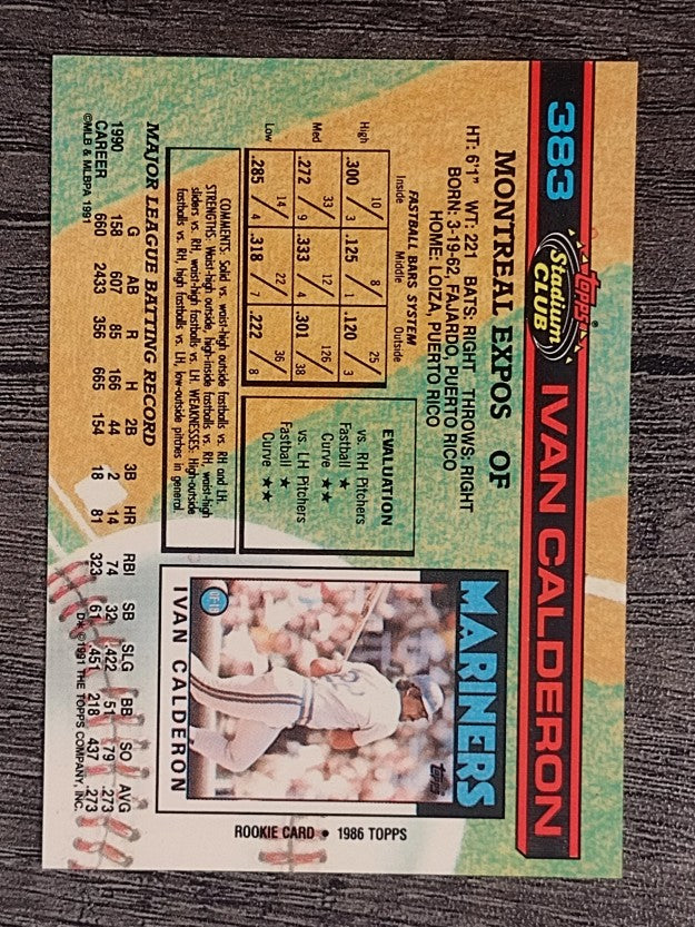 1991 Stadium Club #383 Ivan Calderon