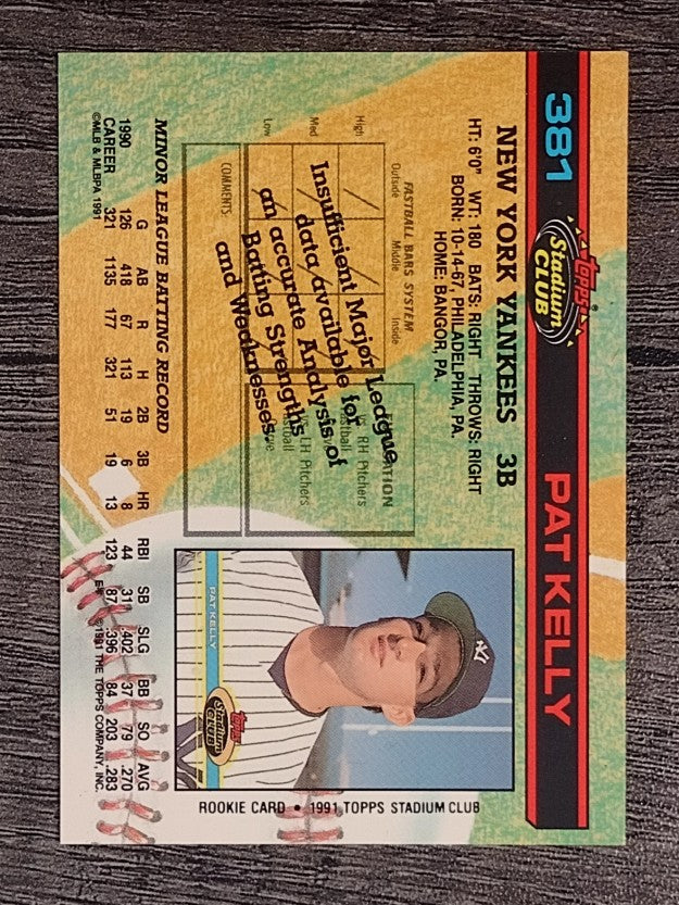 1991 Stadium Club #381 Pat Kelly RC