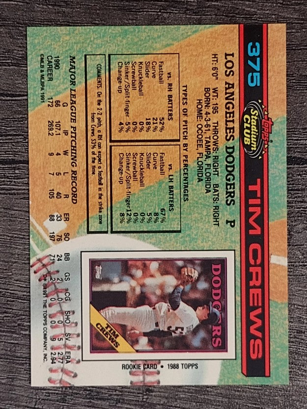 1991 Stadium Club #375 Tim Crews