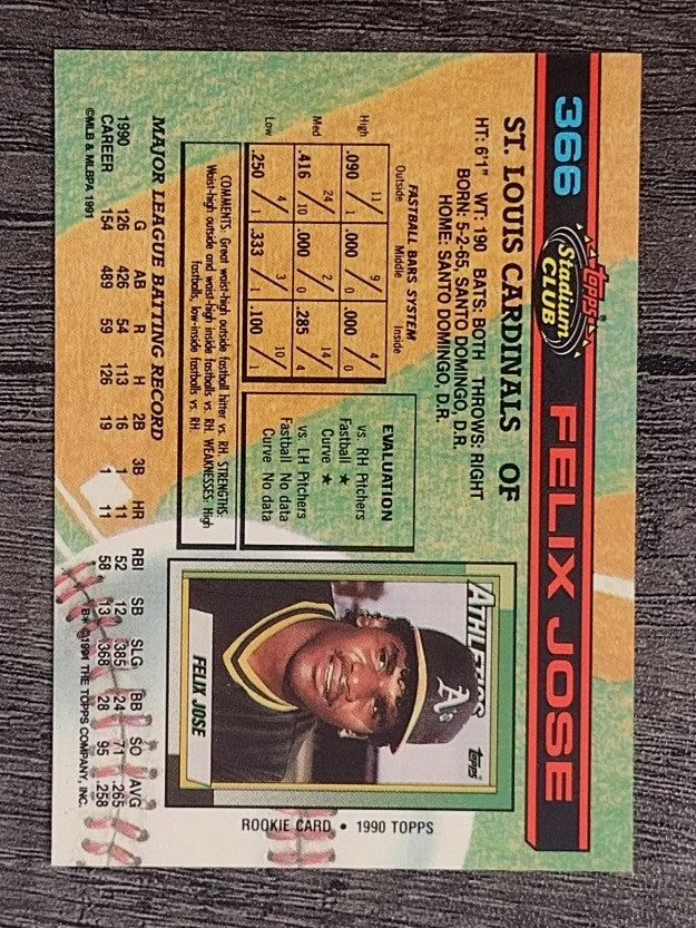 1991 Stadium Club #366 Felix Jose