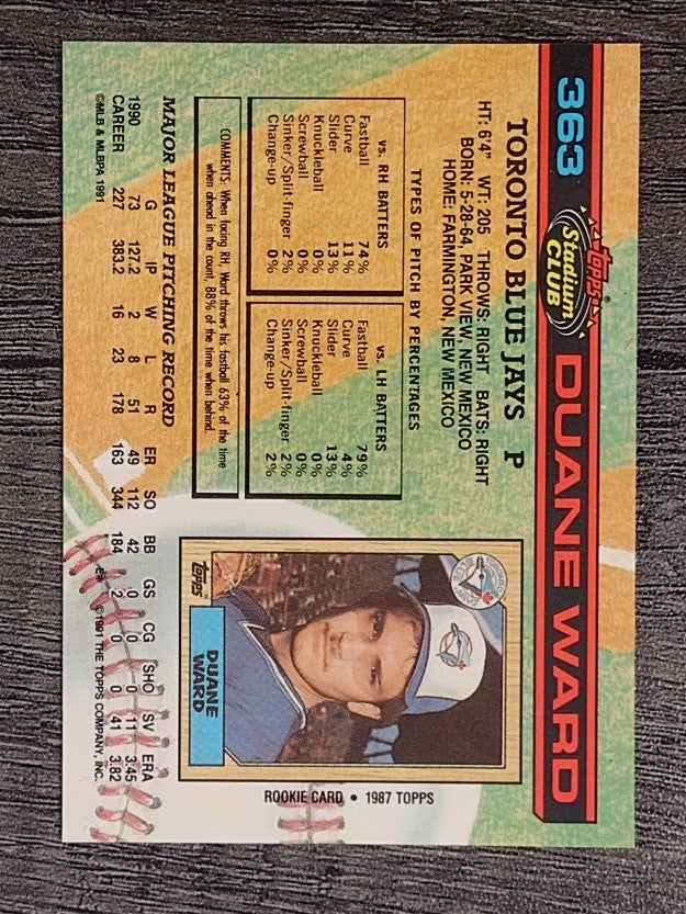 1991 Stadium Club #363 Duane Ward