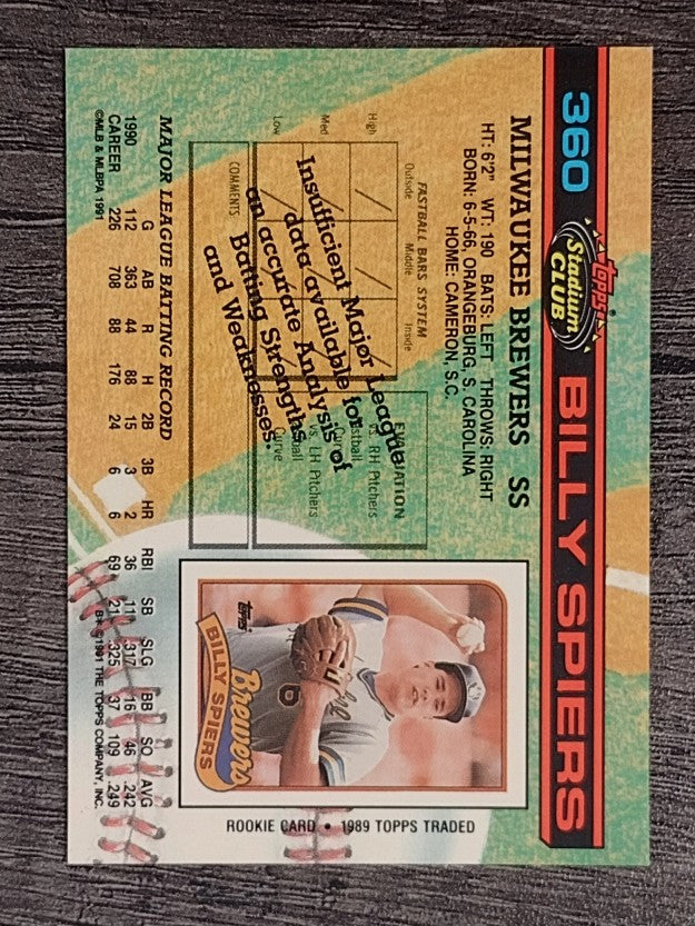 1991 Stadium Club #360 Billy Spiers