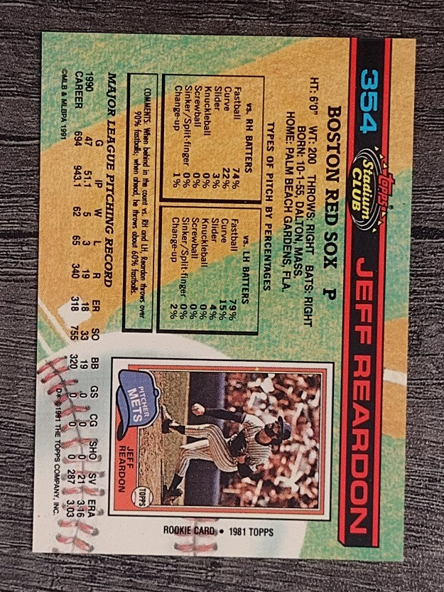 1991 Stadium Club #354 Jeff Reardon