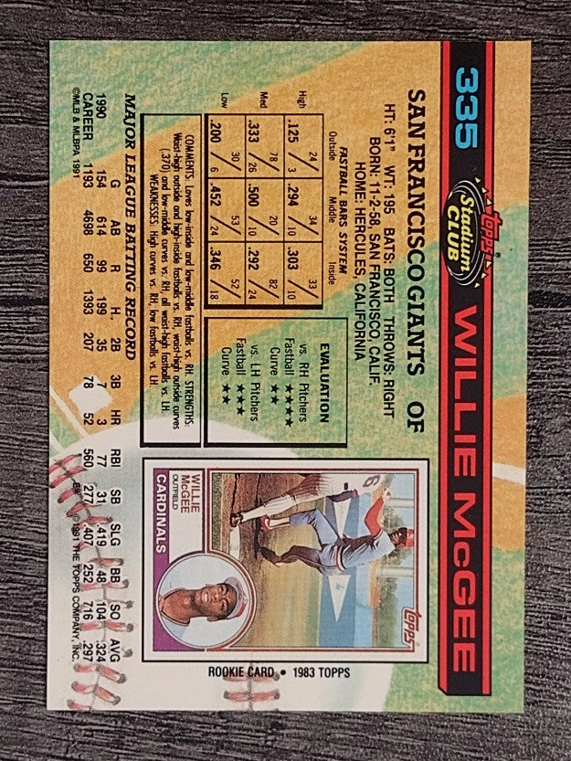 1991 Stadium Club #335 Willie McGee