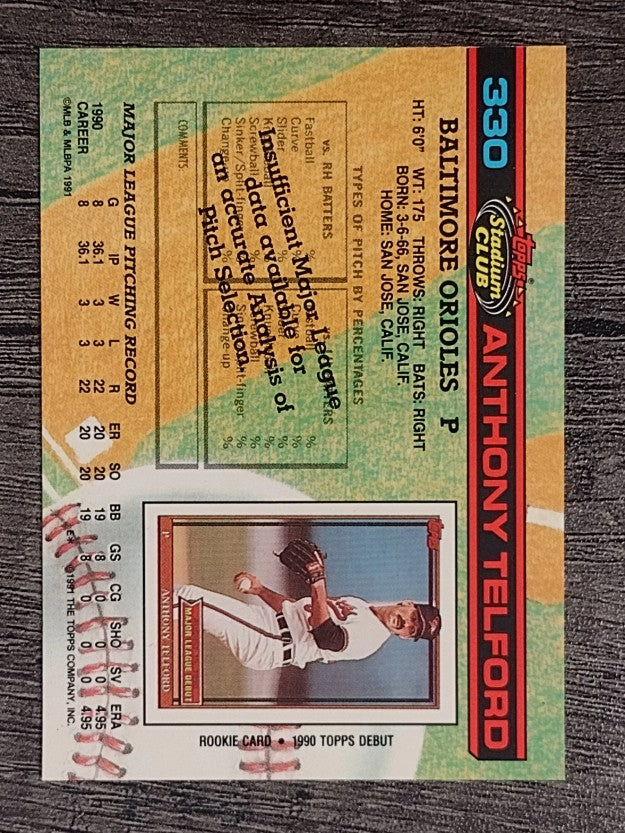 1991 Stadium Club #330 Anthony Telford RC