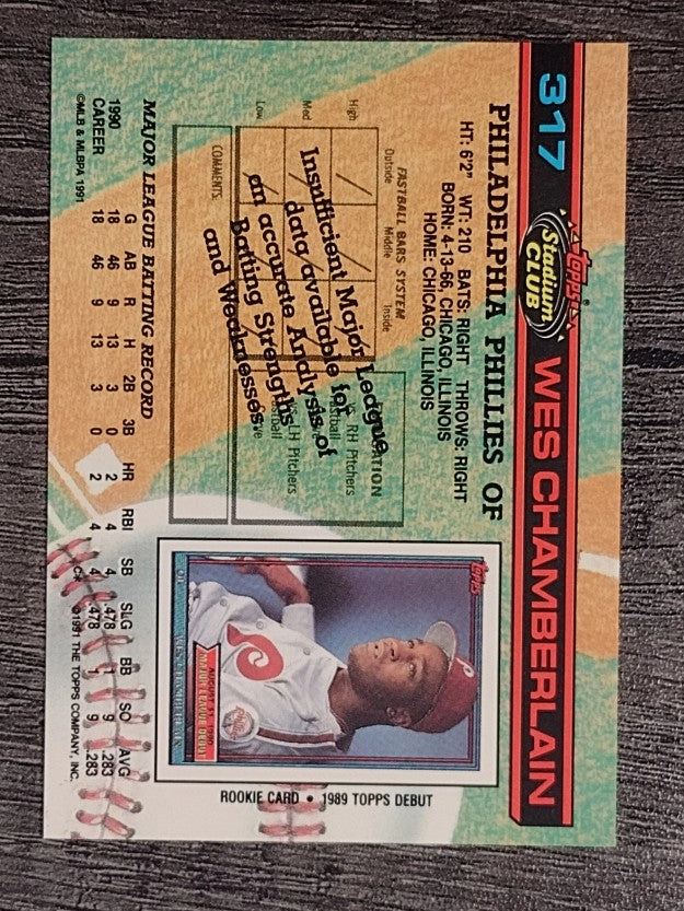 1991 Stadium Club #317 Wes Chamberlain RC
