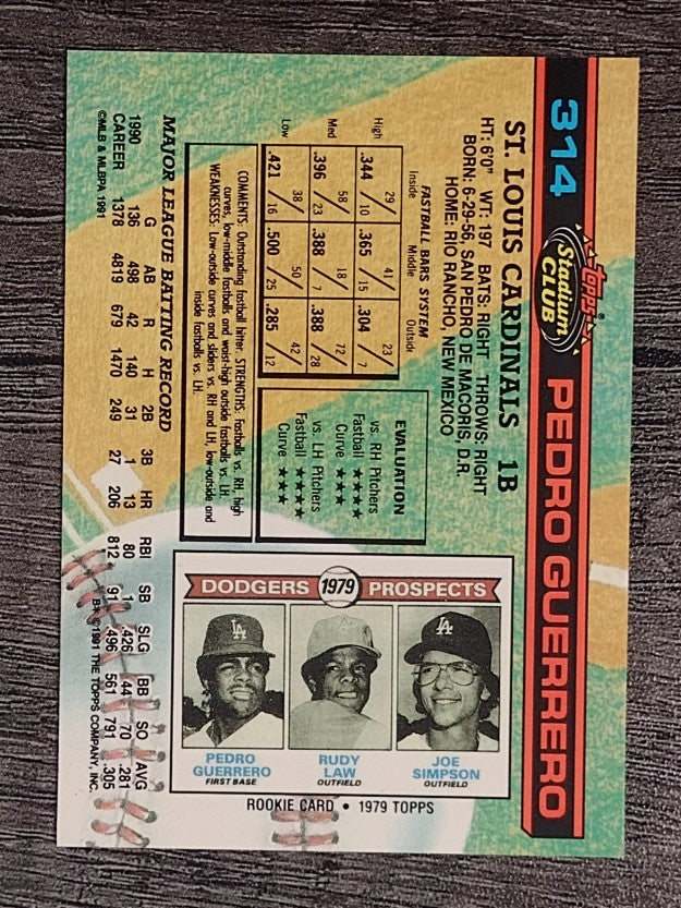 1991 Stadium Club #314 Pedro Guerrero