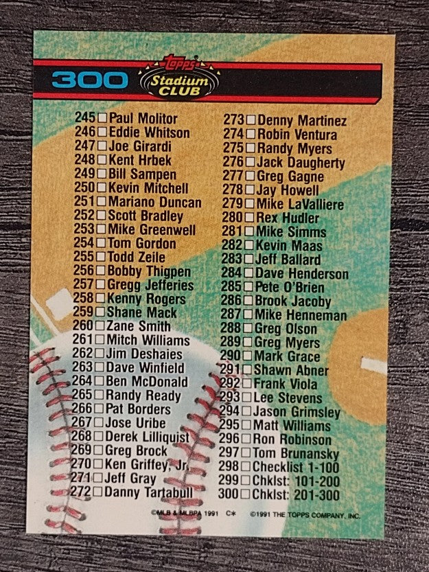 1991 Stadium Club #300 Checklist 201-300