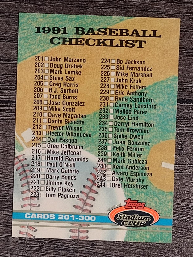 1991 Stadium Club #300 Checklist 201-300