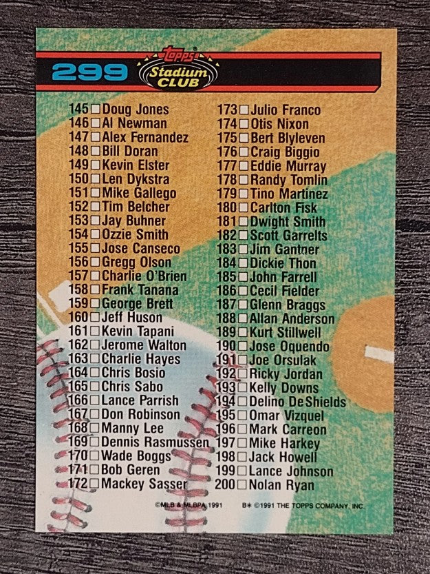 1991 Stadium Club #299 Checklist 101-200