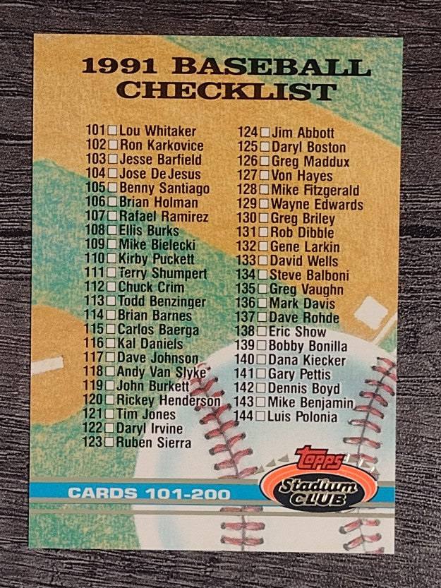 1991 Stadium Club #299 Checklist 101-200