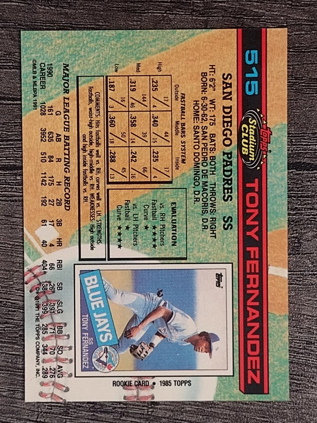 1991 Stadium Club #515 Tony Fernandez