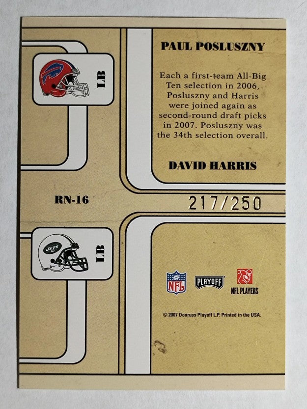 2007 Playoff Contenders Round Numbers Gold Holofoil Paul Posluszny/David Harris
