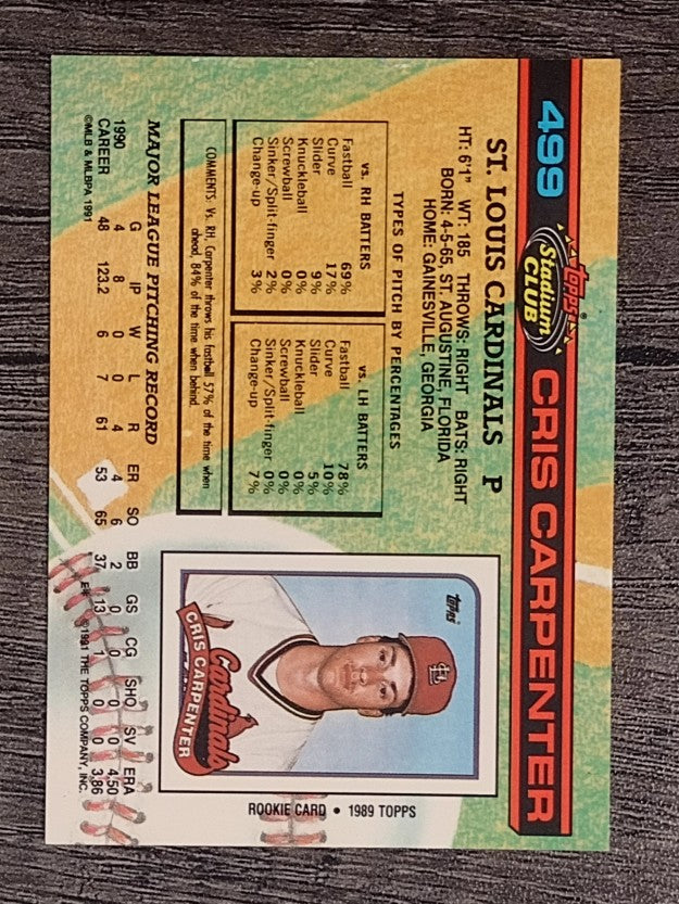 1991 Stadium Club #499 Cris Carpenter
