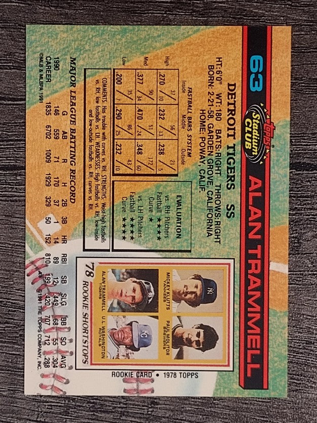 1991 Stadium Club #63 Alan Trammell