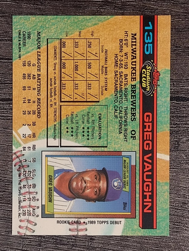 1991 Stadium Club #135 Greg Vaughn