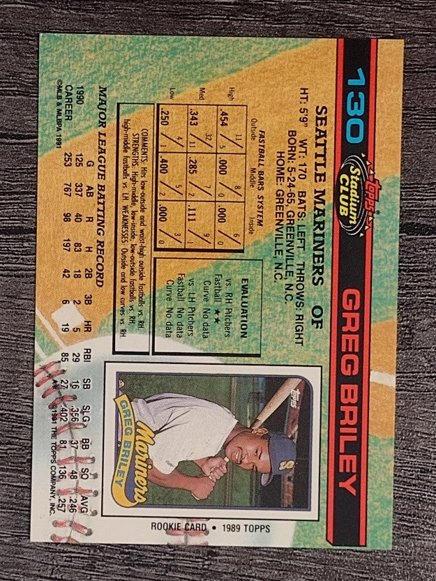 1991 Stadium Club #130 Greg Briley
