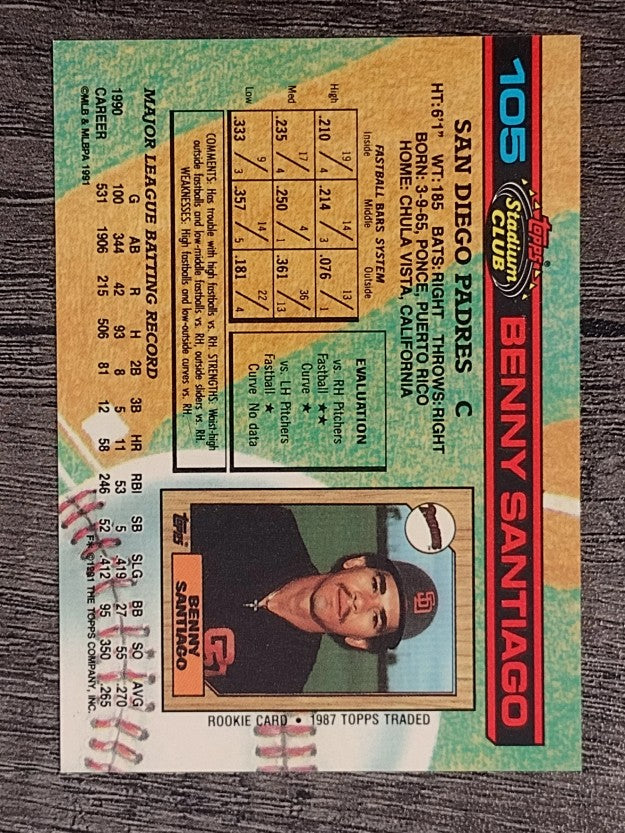 1991 Stadium Club #105 Benito Santiago