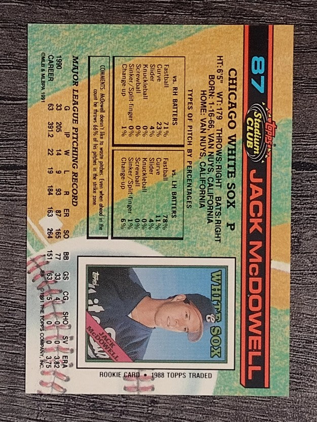 1991 Stadium Club #87 Jack McDowell