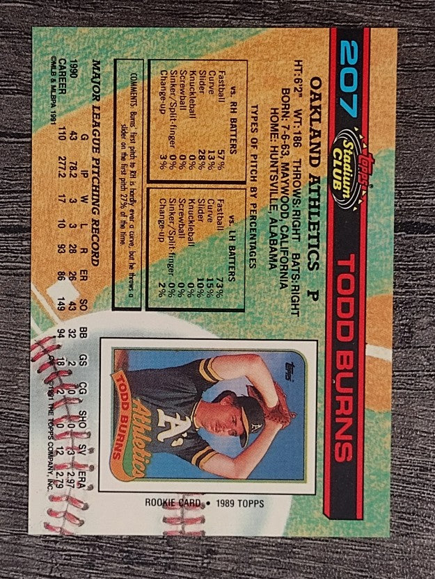 1991 Stadium Club #207 Todd Burns
