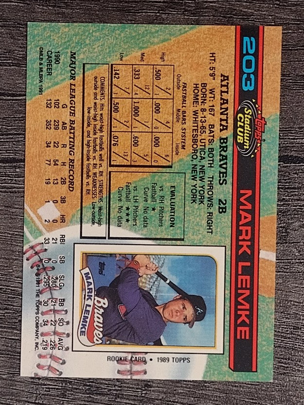 1991 Stadium Club #203 Mark Lemke