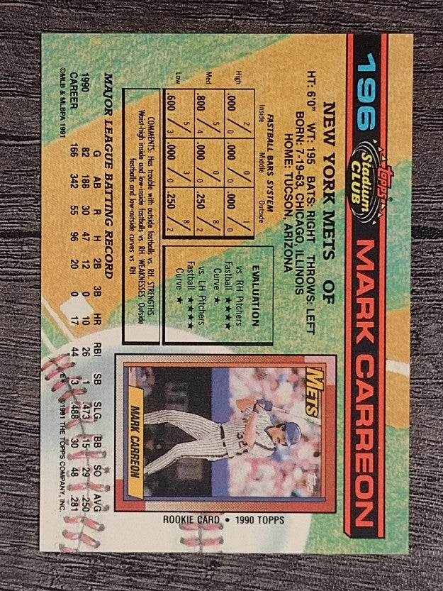 1991 Stadium Club #196 Mark Carreon