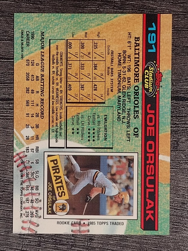 1991 Stadium Club #191 Joe Orsulak