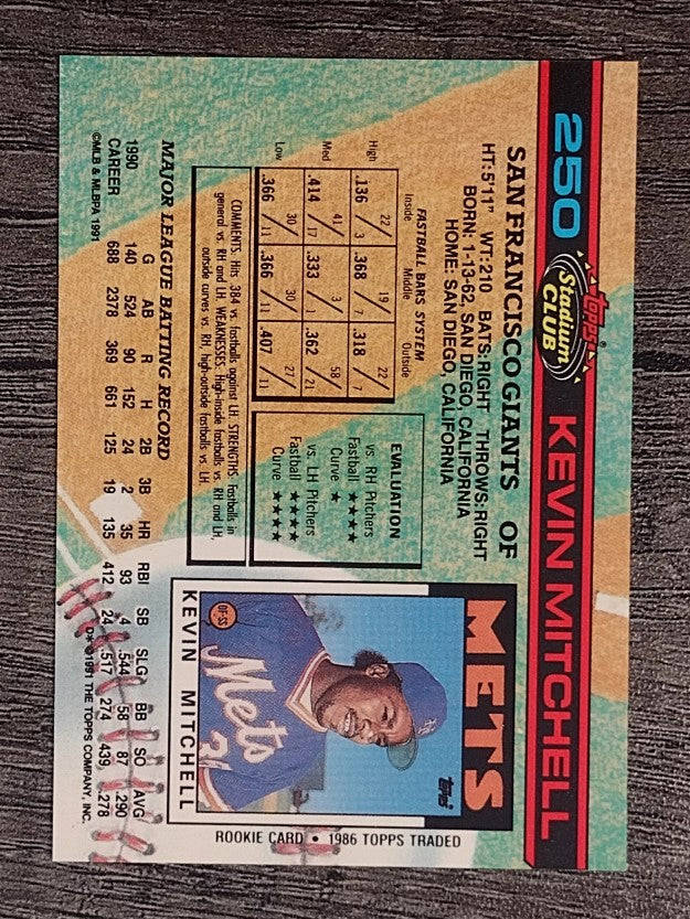 1991 Stadium Club #250 Kevin Mitchell