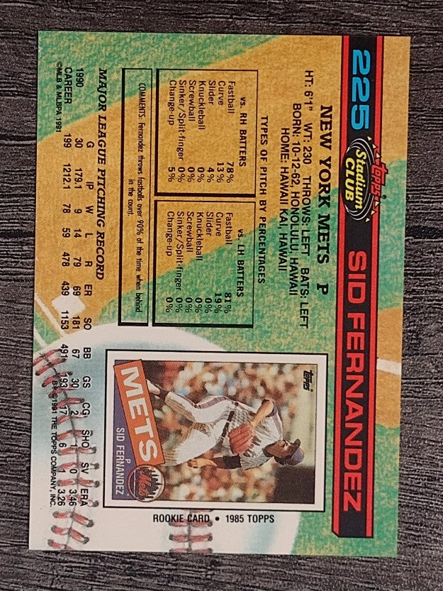 1991 Stadium Club #225 Sid Fernandez