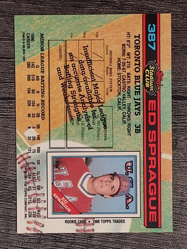 1991 Stadium Club #387 Ed Sprague