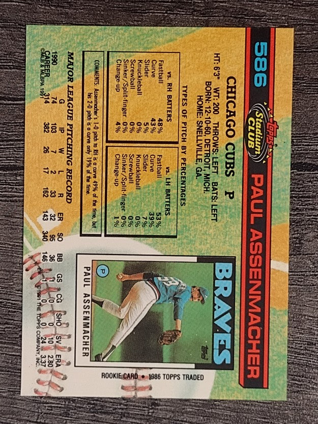 1991 Stadium Club #586 Paul Assenmacher