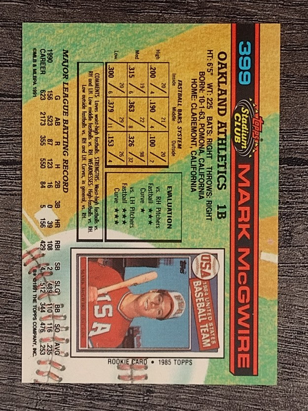 1991 Stadium Club #399 Mark McGwire