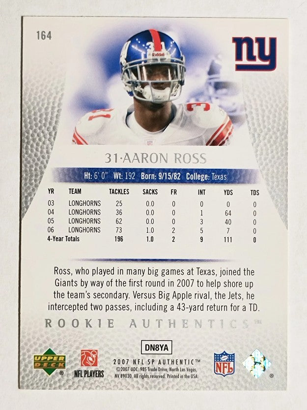 2007 SP Authentic #164 Aaron Ross RC