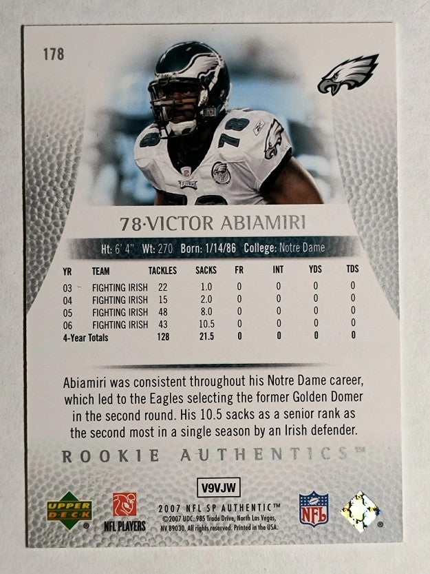 2007 SP Authentic #178 Victor Abiamiri RC