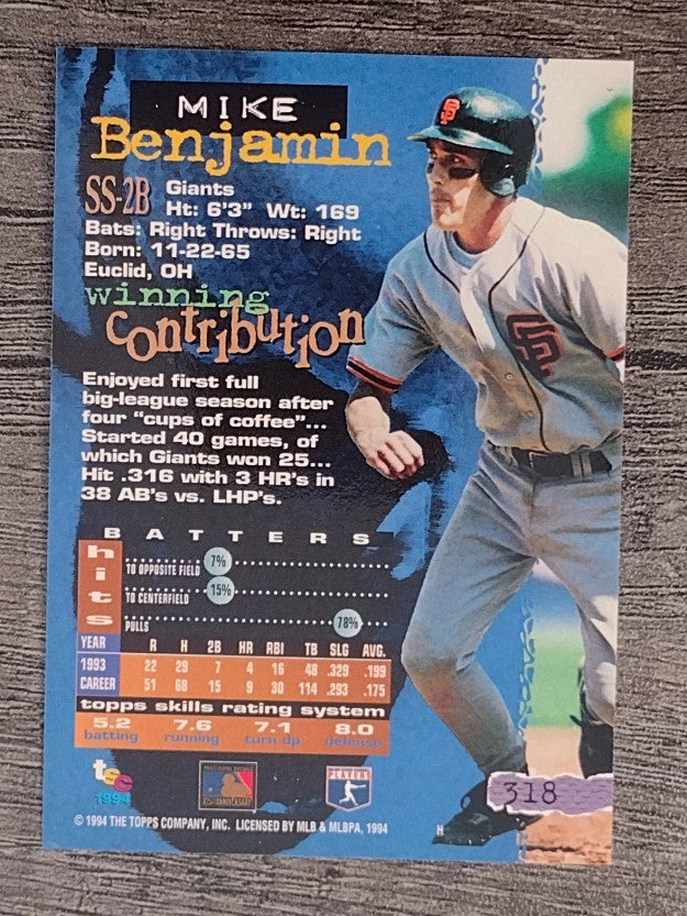 1994 Stadium Club #318 Mike Benjamin