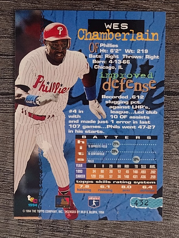 1994 Stadium Club #432 Wes Chamberlain