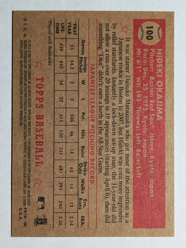 2007 Topps '52 #100a Hideki Okajima RC