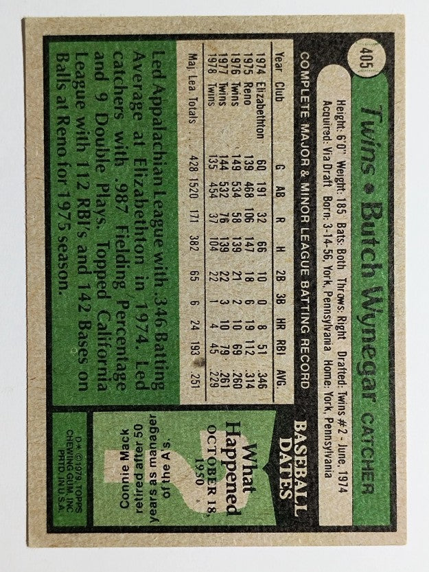 1979 Topps #405 Butch Wynegar DP (EX)