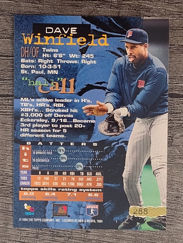 1994 Stadium Club #288 Dave Winfield
