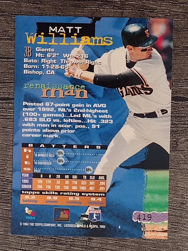 1994 Stadium Club #419 Matt Williams