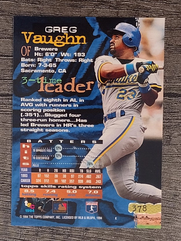 1994 Stadium Club #378 Greg Vaughn