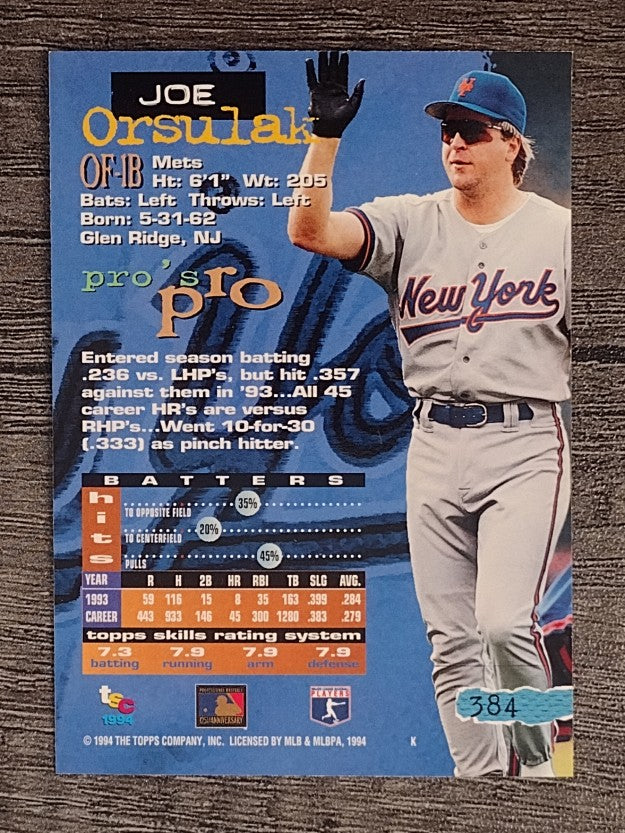 1994 Stadium Club #384 Joe Orsulak