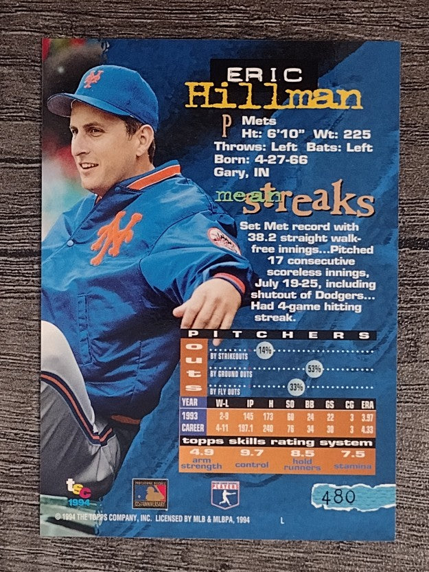 1994 Stadium Club #480 Eric Hillman