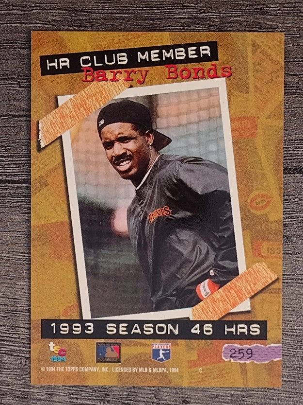 1994 Stadium Club #259 Barry Bonds HR