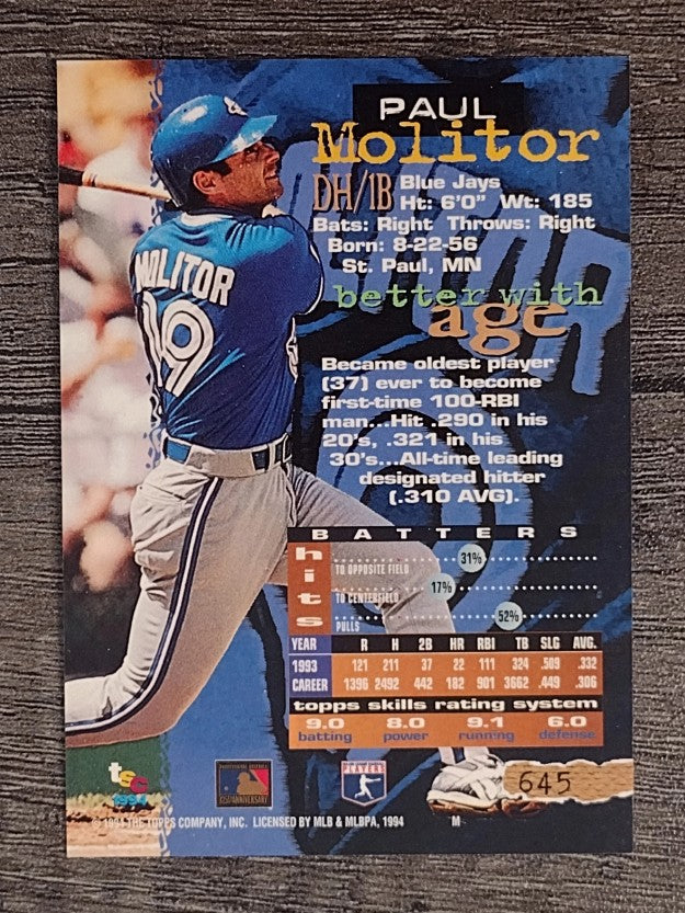 1994 Stadium Club #645 Paul Molitor