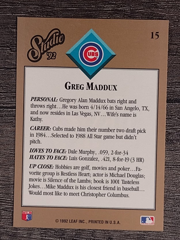 1992 Studio #15 Greg Maddux