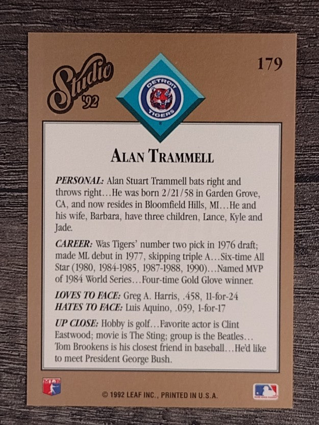 1992 Studio #179 Alan Trammell